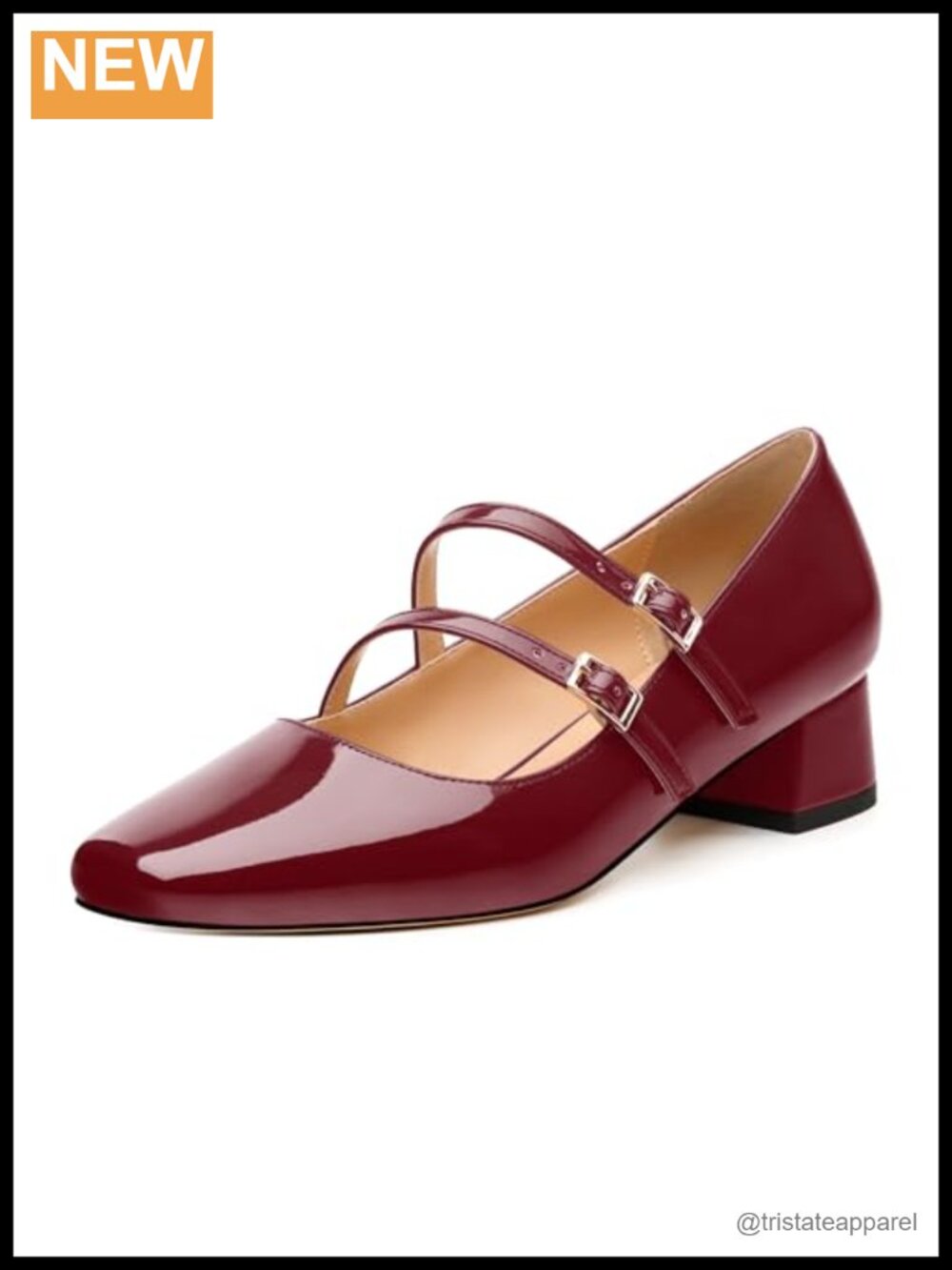 Mary Jane Pumps Square Toe Low Block Heel Patent Leather Insole Women